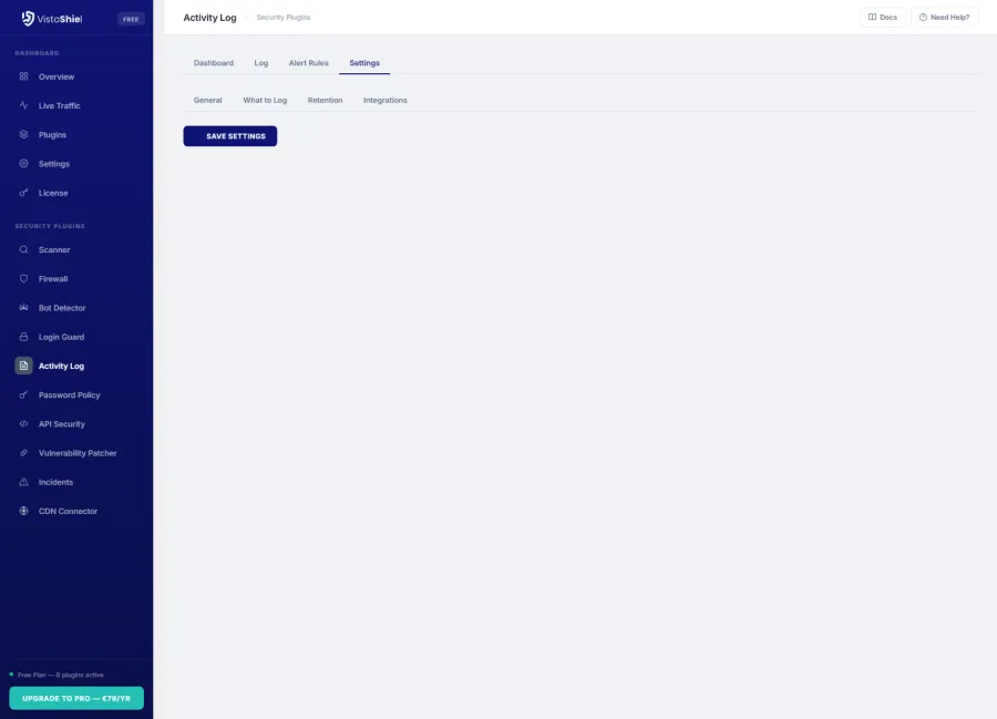 Settings — Logging preferences and notification configuration