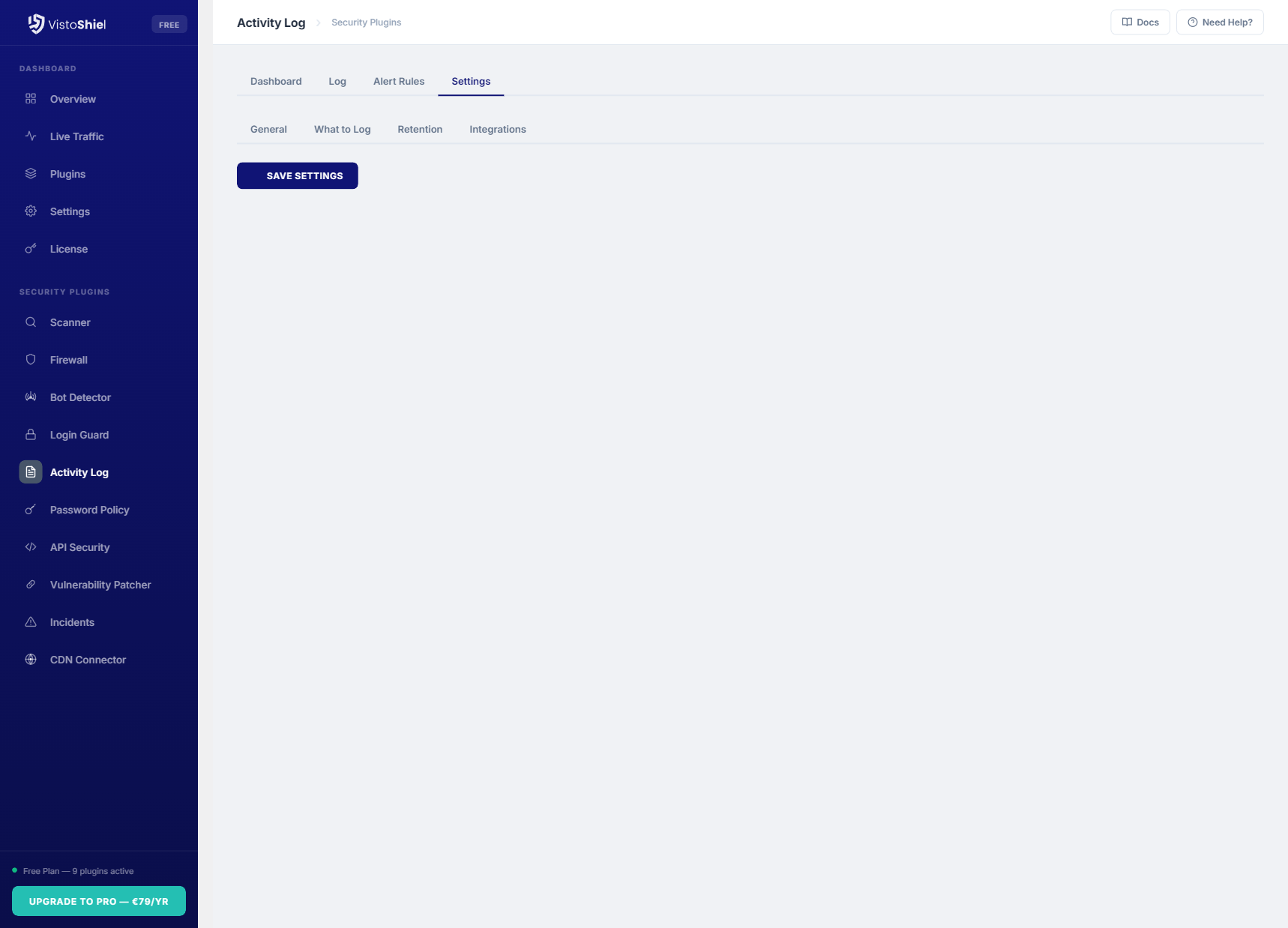 Settings — Logging preferences and notification configuration