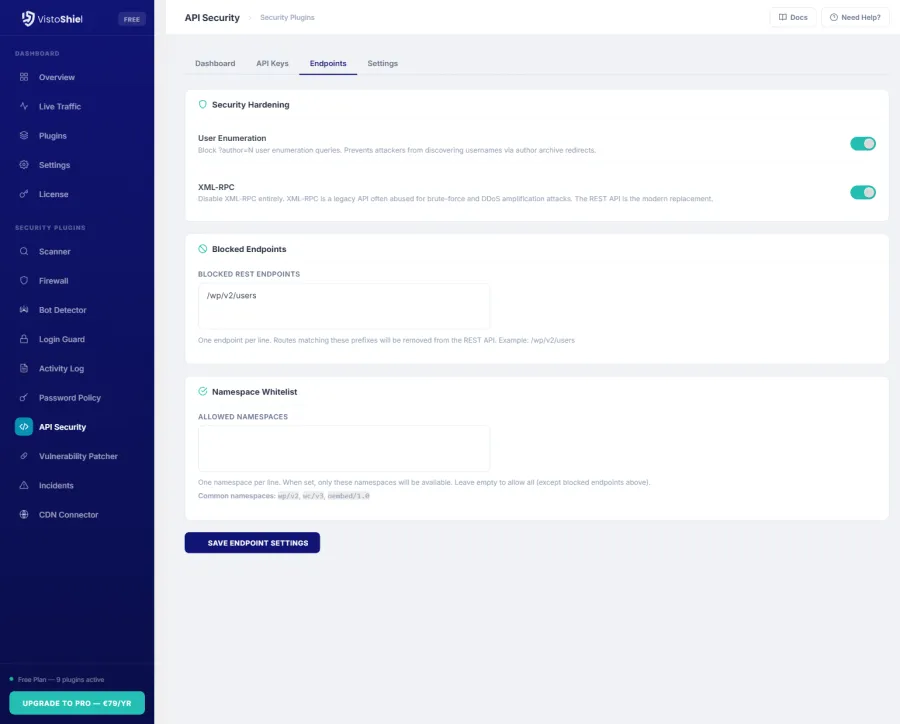 Endpoints — Endpoint protection and rate limiting configuration