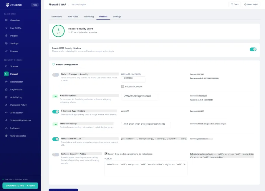 Headers — HTTP security headers configuration