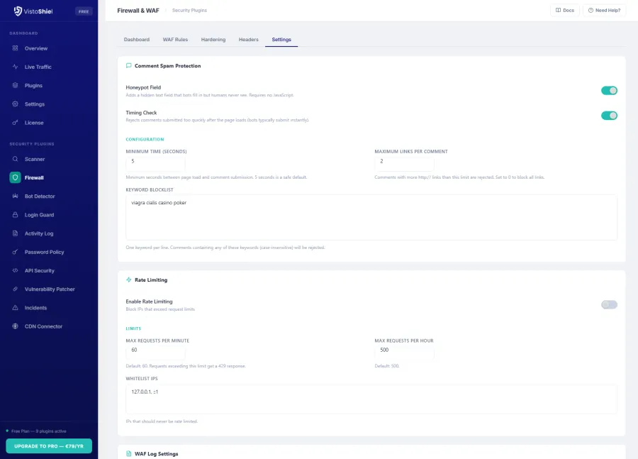 Settings — Firewall preferences and advanced options