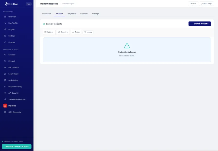 Incidents — Incident list with severity and status
