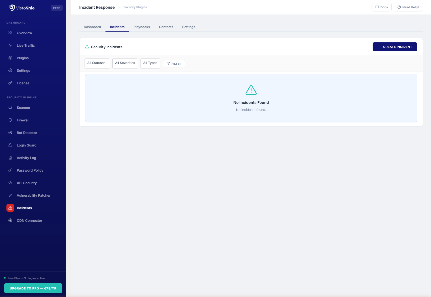 Incidents — Incident list with severity and status