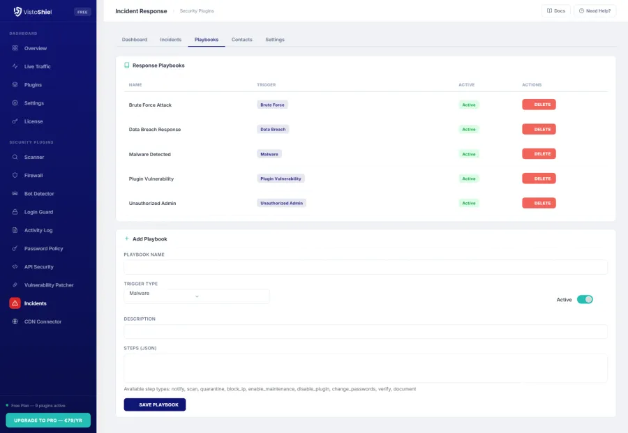 Playbooks — Automated response playbooks