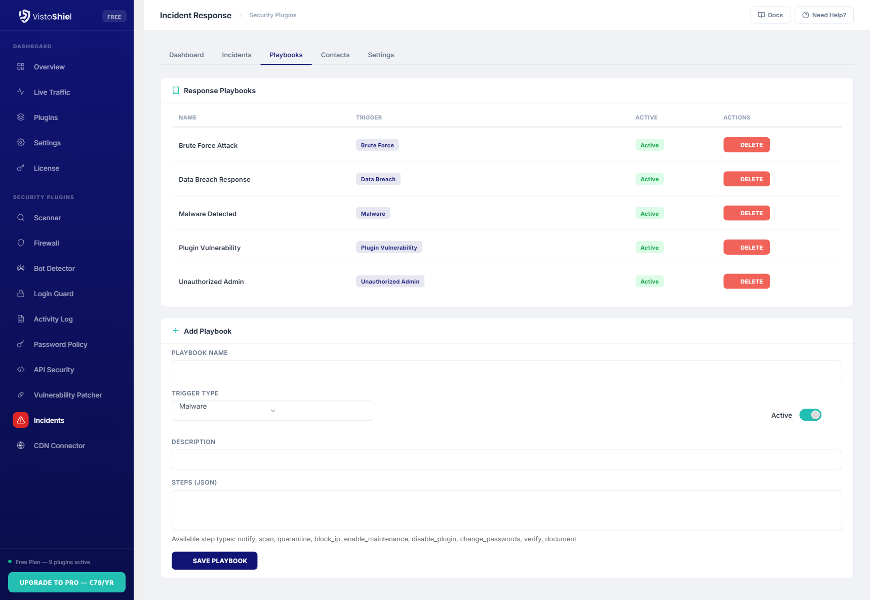 Playbooks — Automated response playbooks