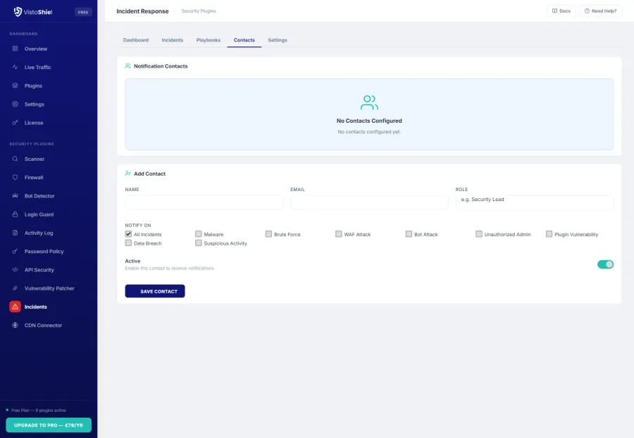 Contacts — Emergency contacts and notification recipients