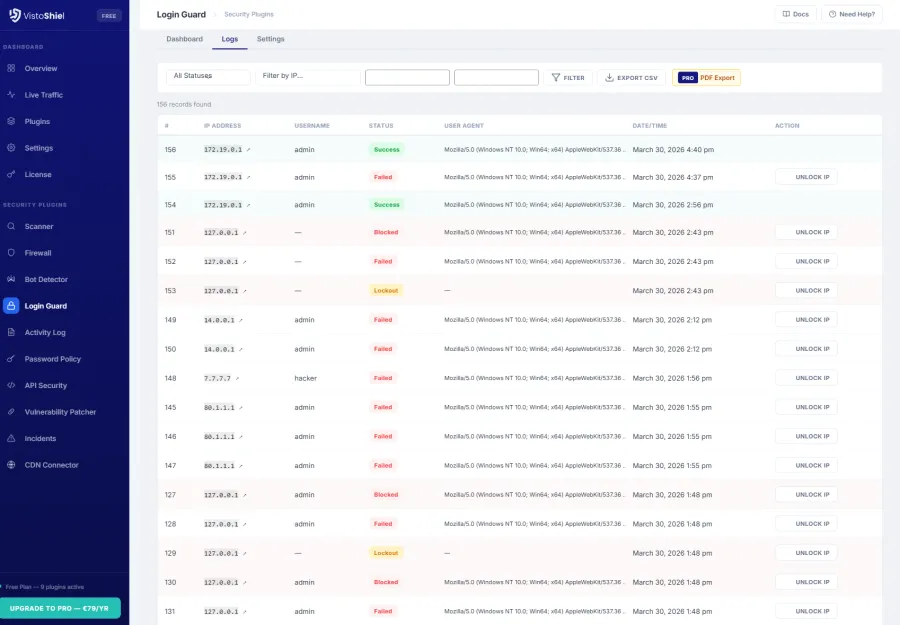 Login Logs — Login attempt history with details