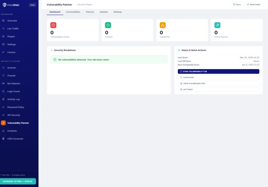Dashboard — Vulnerability overview with risk assessment