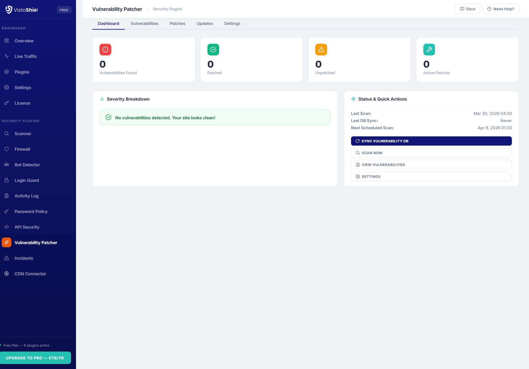 Dashboard — Vulnerability overview with risk assessment