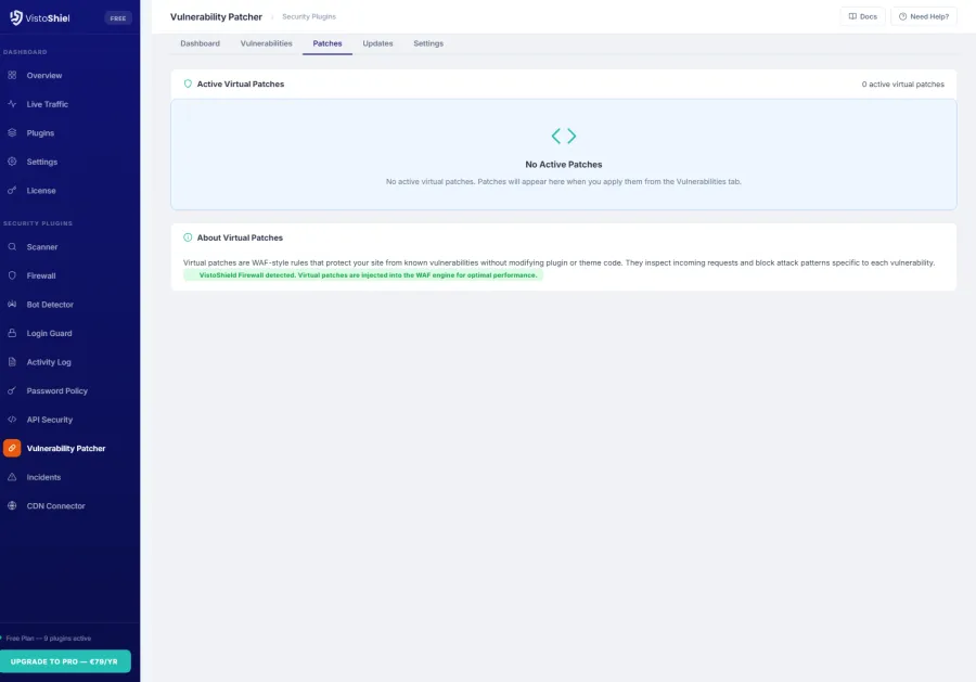 Patches — Applied and available virtual patches