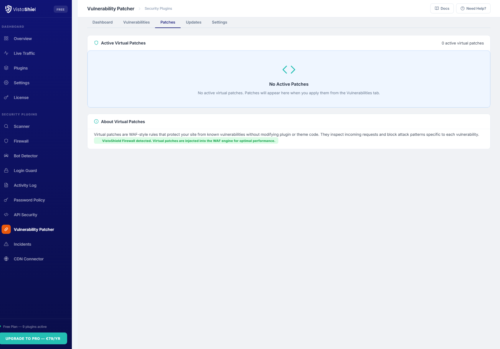 Patches — Applied and available virtual patches